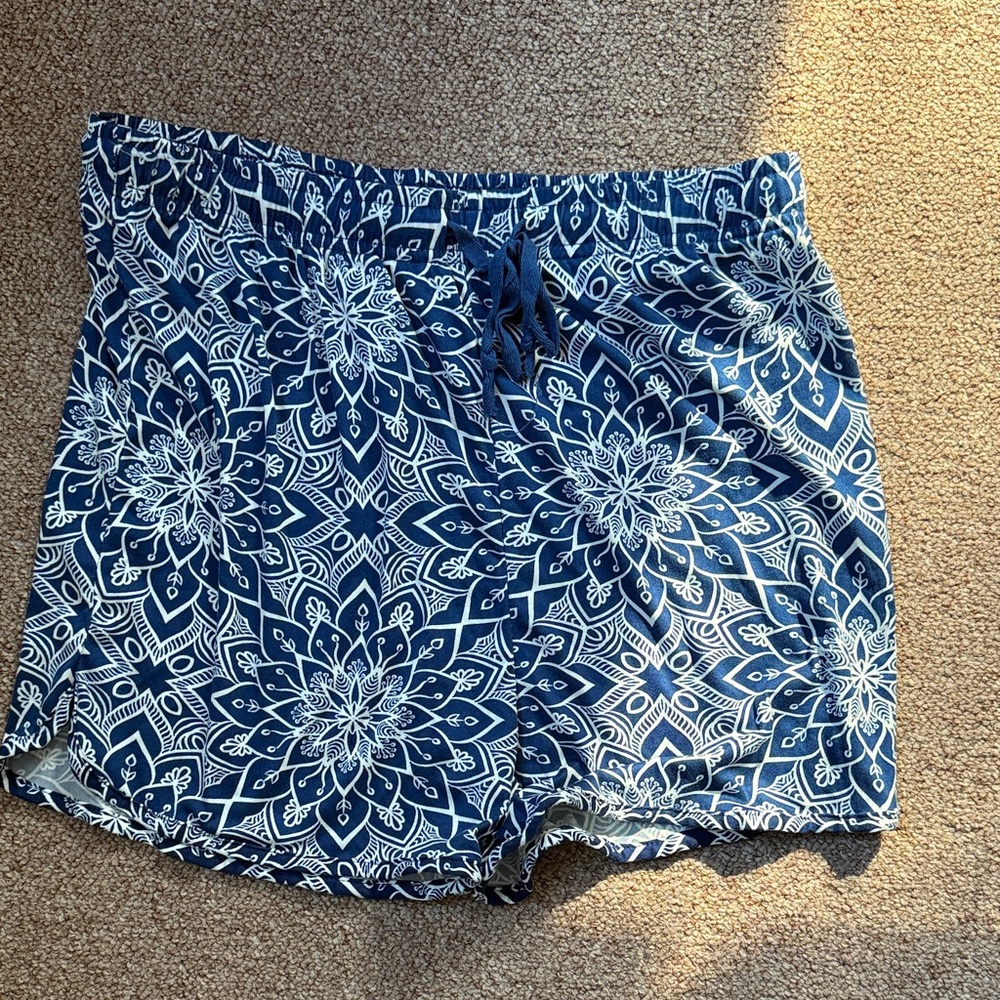 Blue and White Floral Patterned Shorts